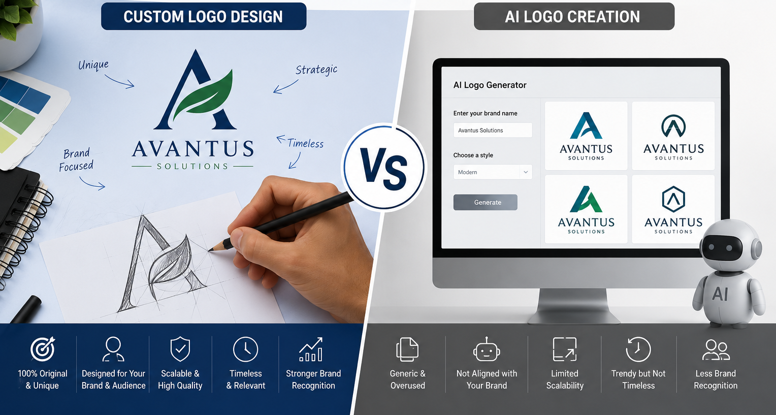 Custom Logo Design vsAI Logo Creation.